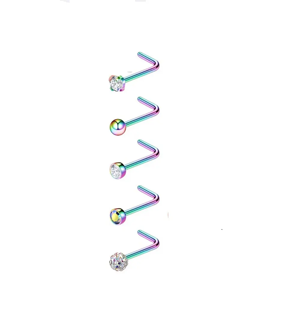 Set 5 Piercing Acero Quirúrgico Nariz Zirconia Nostril Tipo L 6