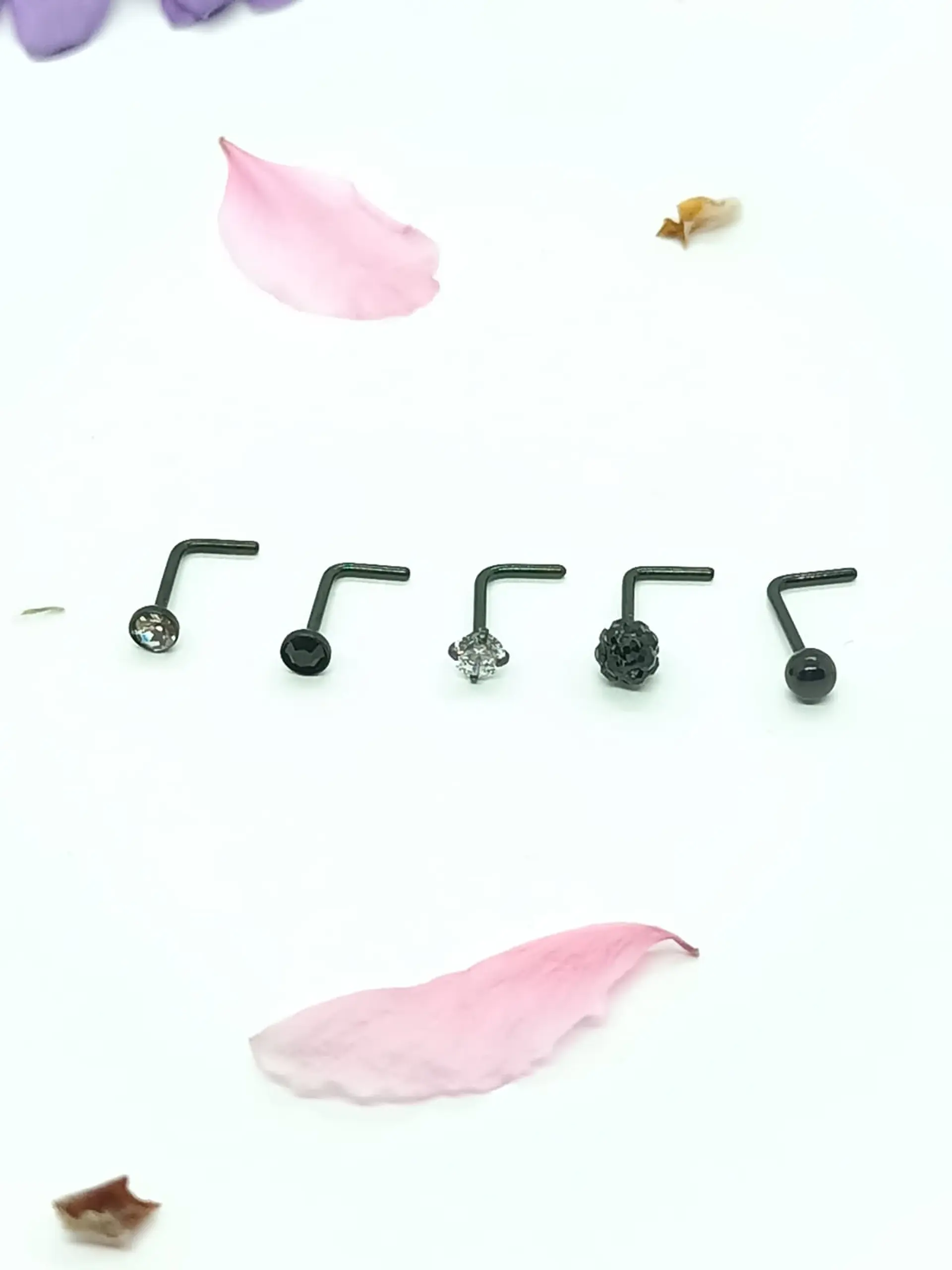 Set 5 Piercing Acero Quirúrgico Nariz Zirconia Nostril Tipo L 7