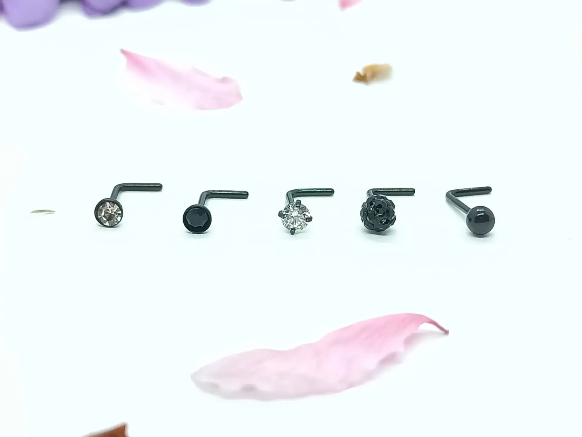 Set 5 Piercing Acero Quirúrgico Nariz Zirconia Nostril Tipo L 8