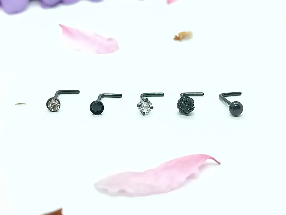 Set 5 Piercing Acero Quirúrgico Nariz Zirconia Nostril Tipo L 8