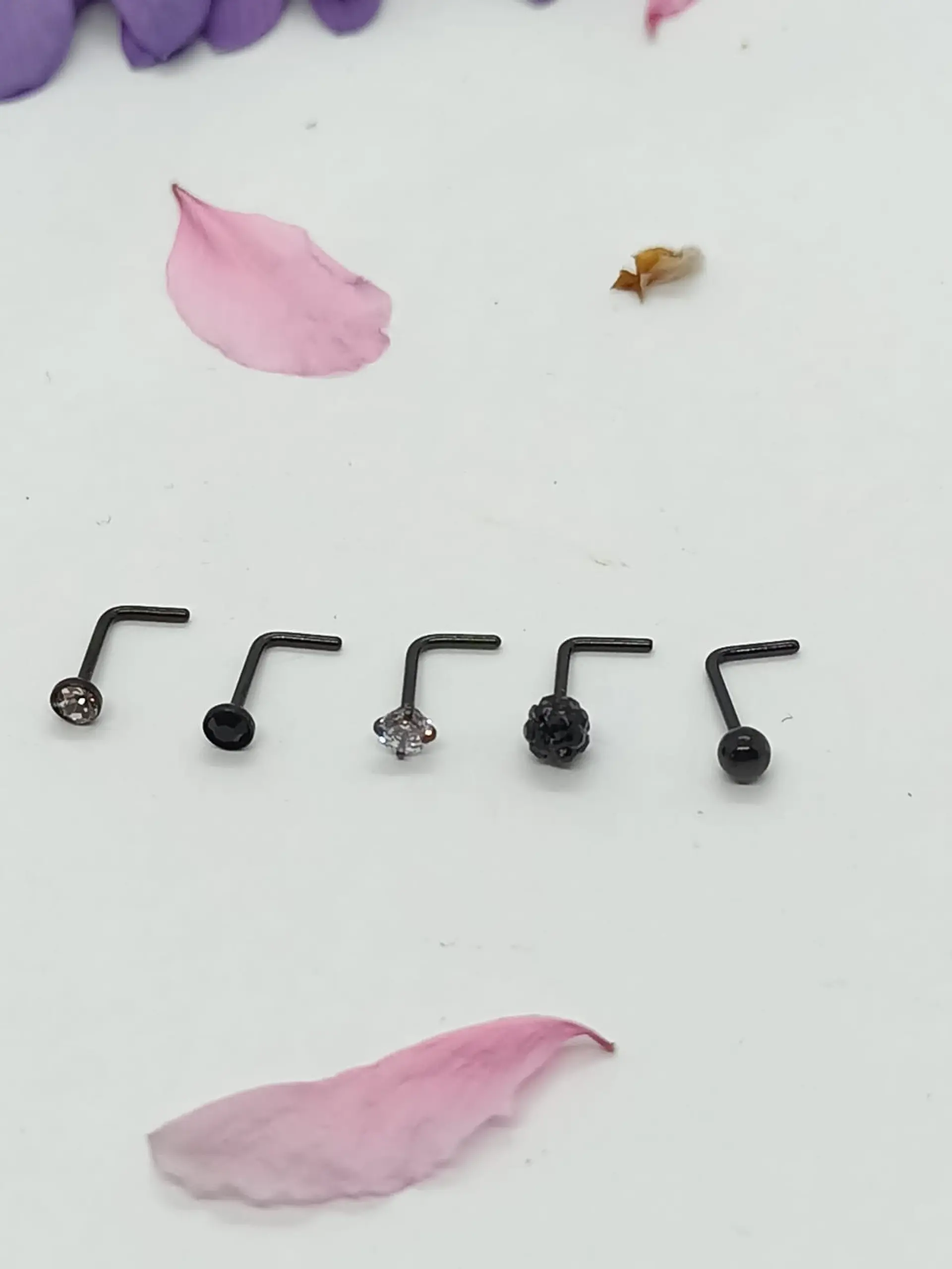Set 5 Piercing Acero Quirúrgico Nariz Zirconia Nostril Tipo L 9