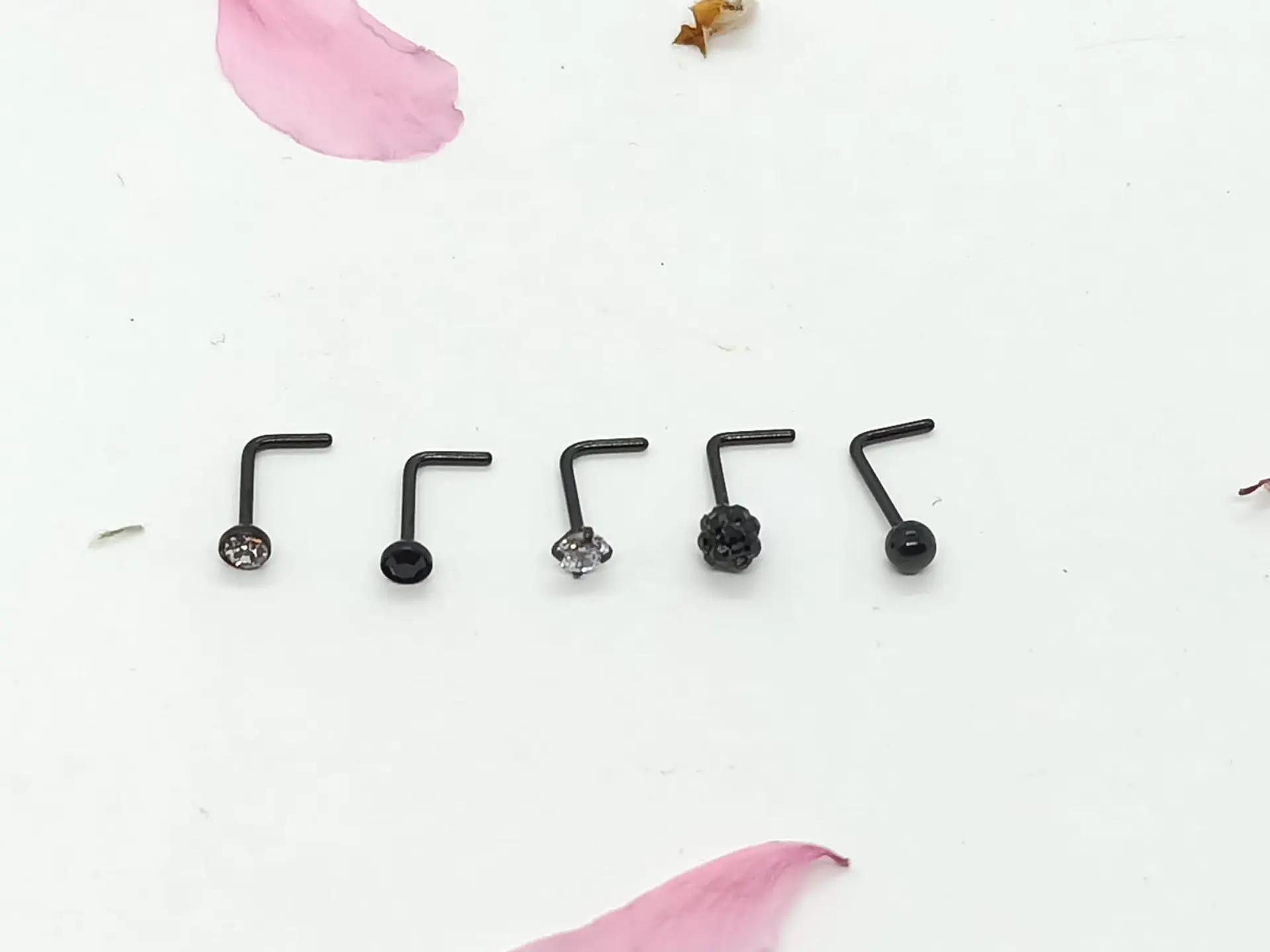Set 5 Piercing Acero Quirúrgico Nariz Zirconia Nostril Tipo L 10