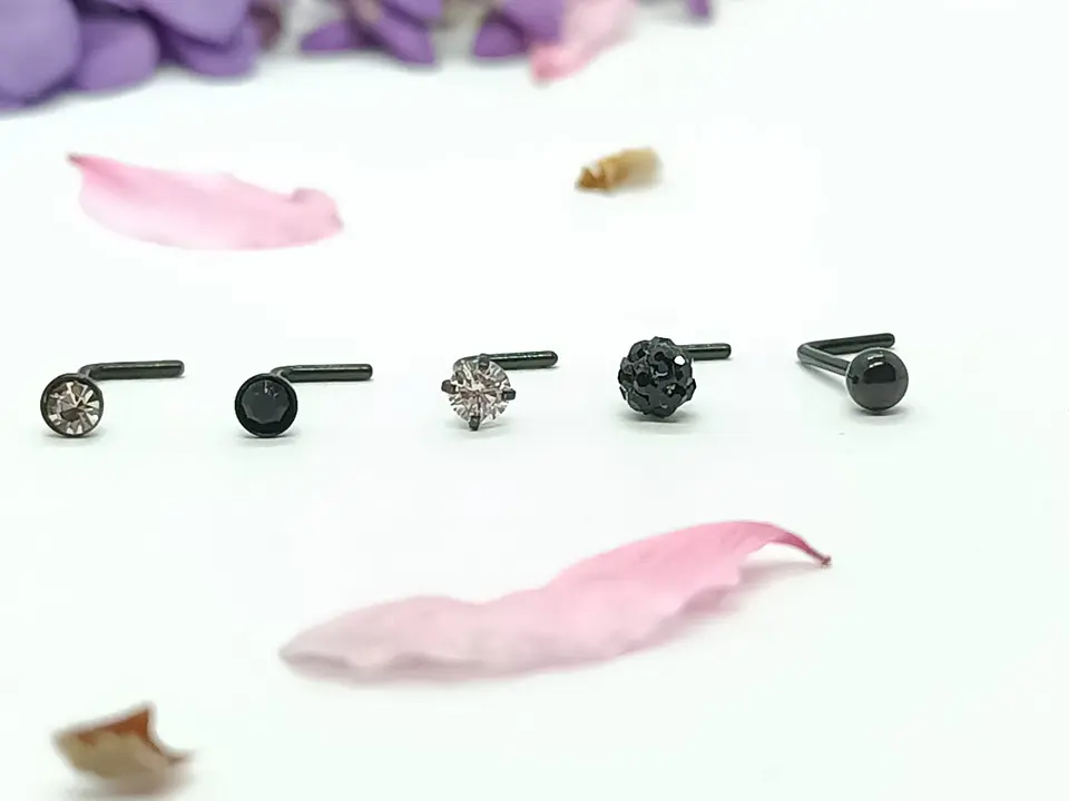Set 5 Piercing Acero Quirúrgico Nariz Zirconia Nostril Tipo L 11