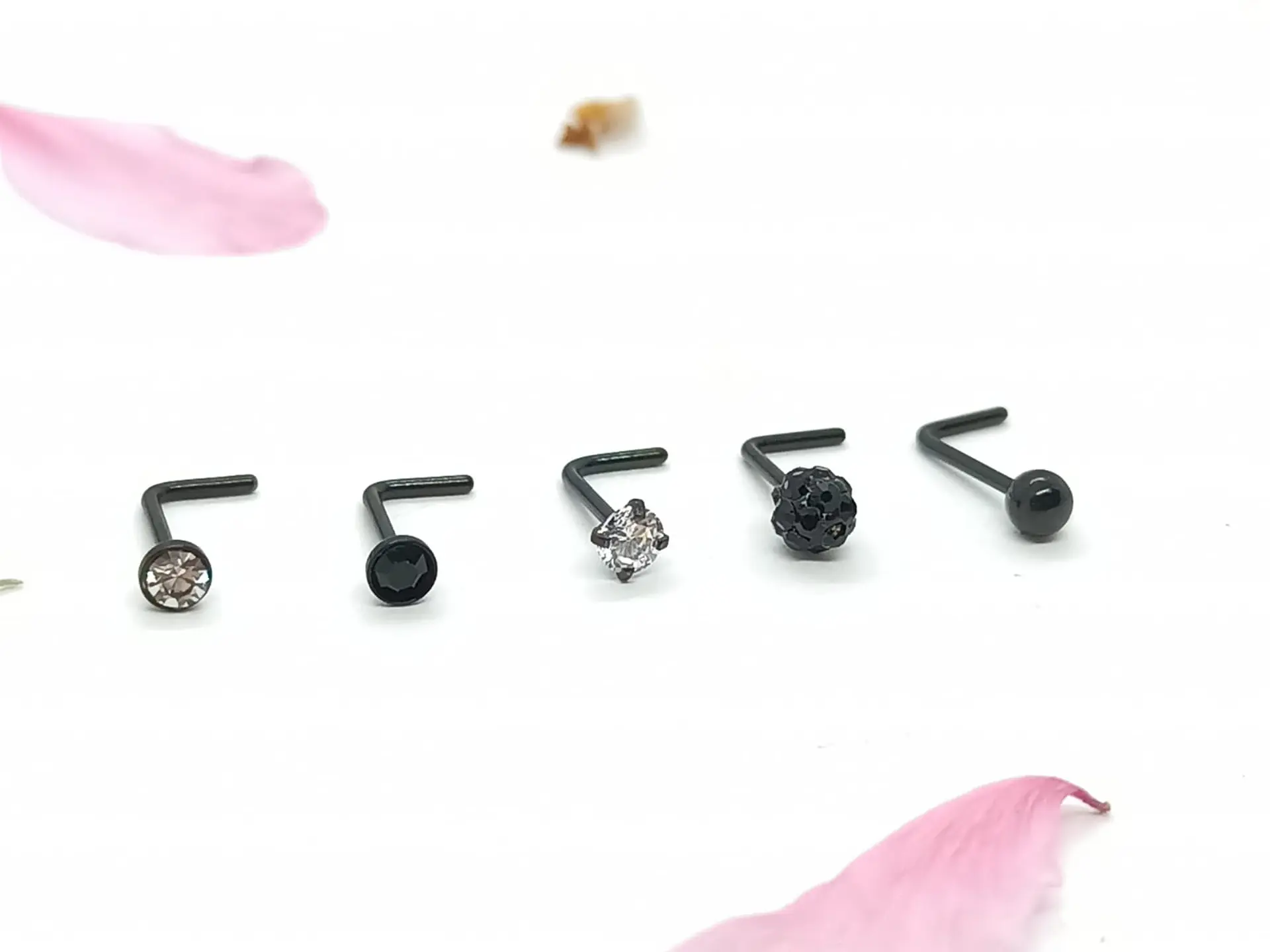 Set 5 Piercing Acero Quirúrgico Nariz Zirconia Nostril Tipo L 12