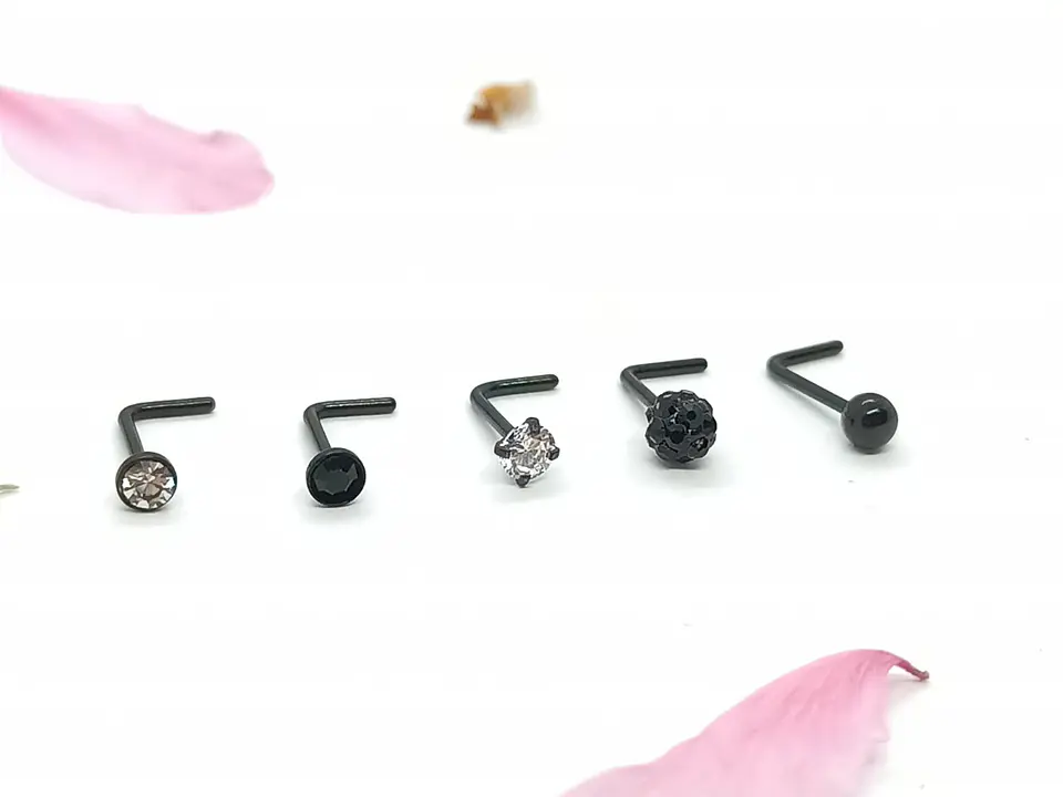Set 5 Piercing Acero Quirúrgico Nariz Zirconia Nostril Tipo L 12