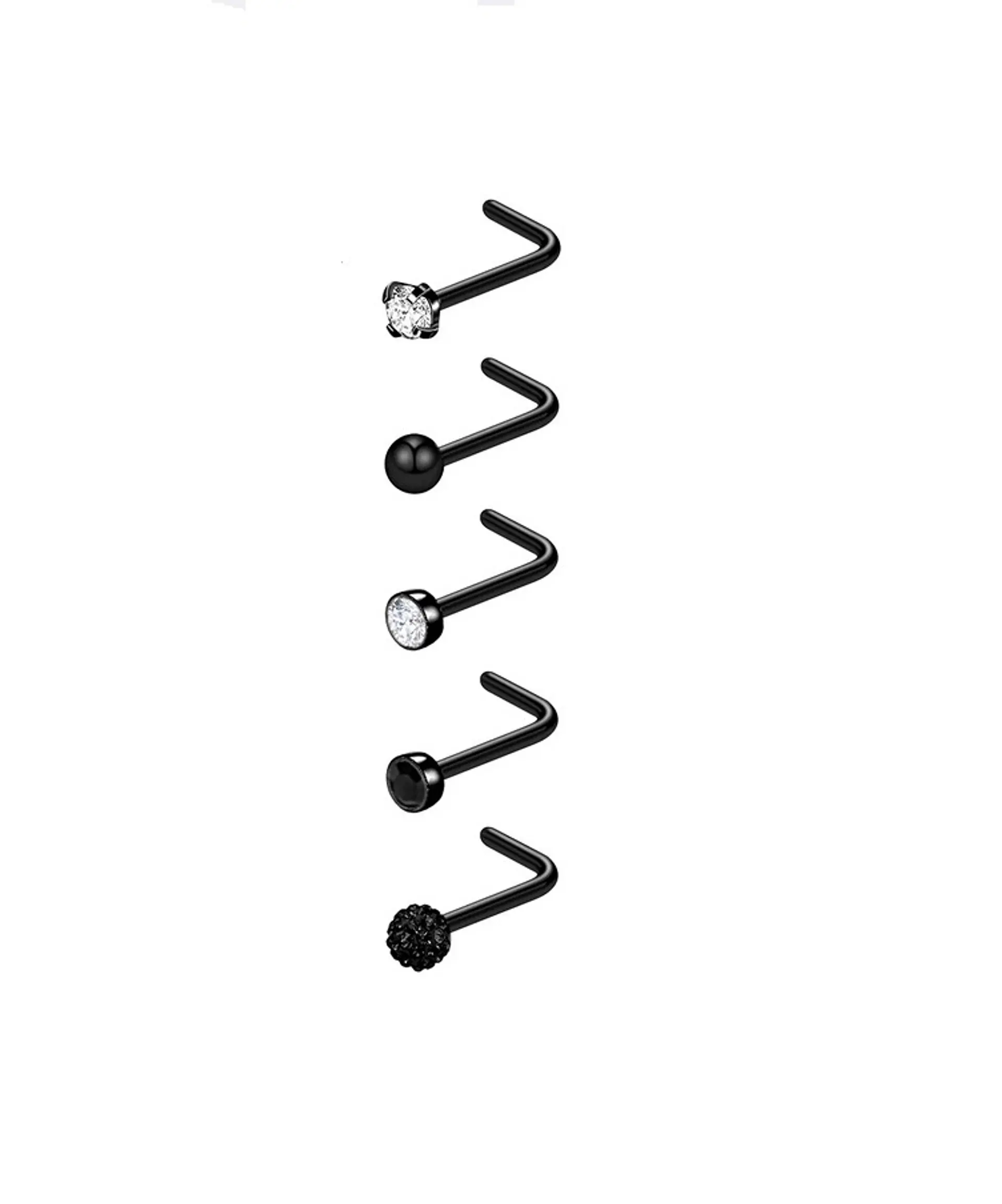 Set 5 Piercing Acero Quirúrgico Nariz Zirconia Nostril Tipo L 13