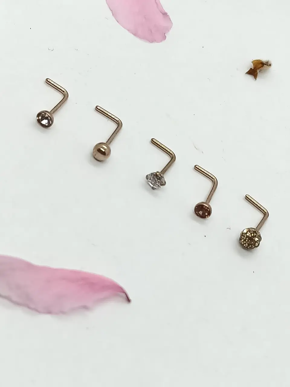 Set 5 Piercing Acero Quirúrgico Nariz Zirconia Nostril Tipo L 14
