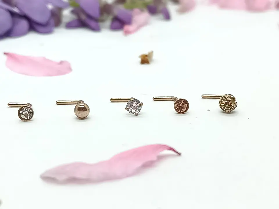 Set 5 Piercing Acero Quirúrgico Nariz Zirconia Nostril Tipo L 16