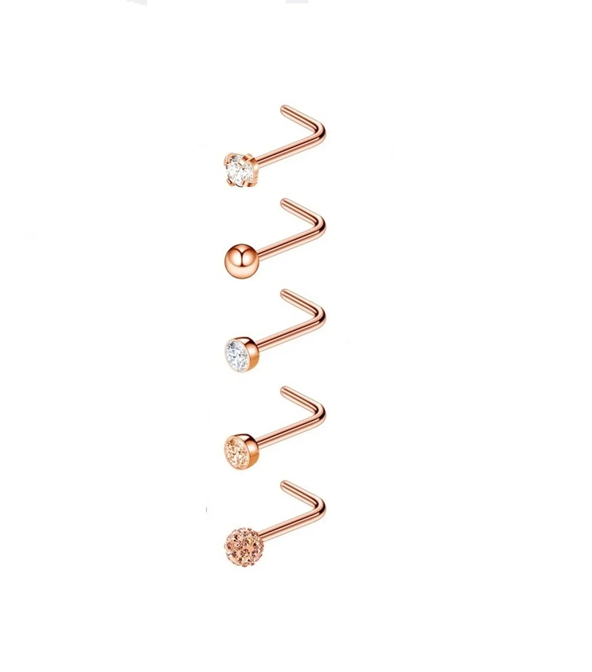 Set 5 Piercing Acero Quirúrgico Nariz Zirconia Nostril Tipo L 19