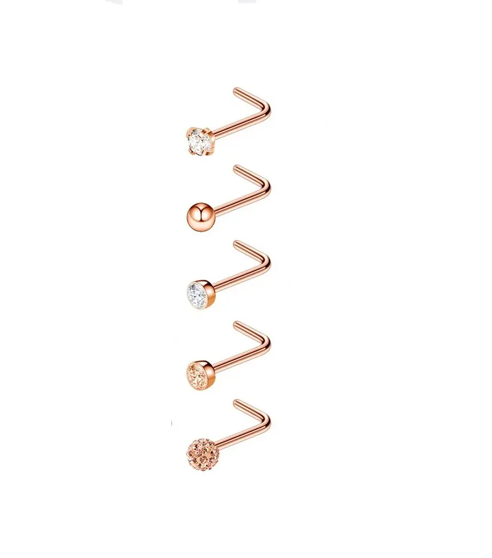 Set 5 Piercing Acero Quirúrgico Nariz Zirconia Nostril Tipo L 19