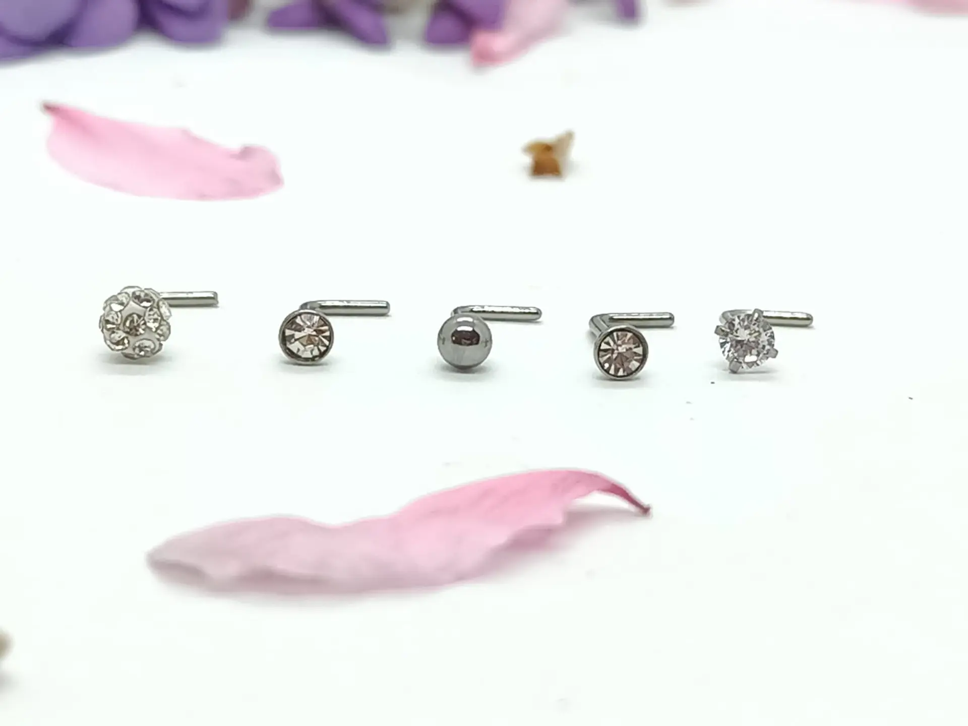 Set 5 Piercing Acero Quirúrgico Nariz Zirconia Nostril Tipo L 20