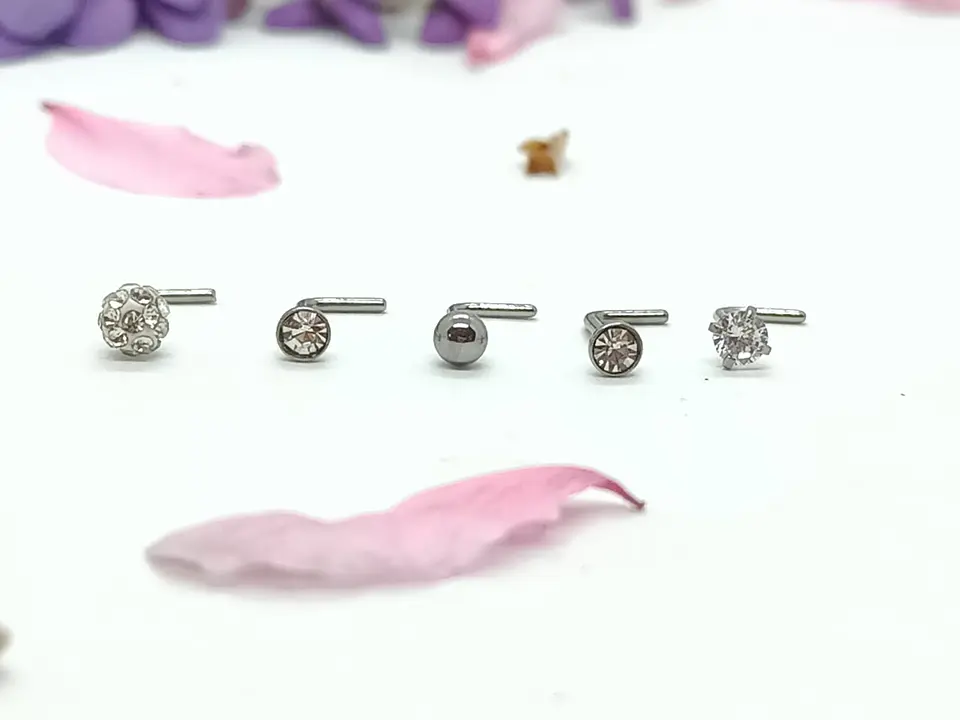 Set 5 Piercing Acero Quirúrgico Nariz Zirconia Nostril Tipo L 20