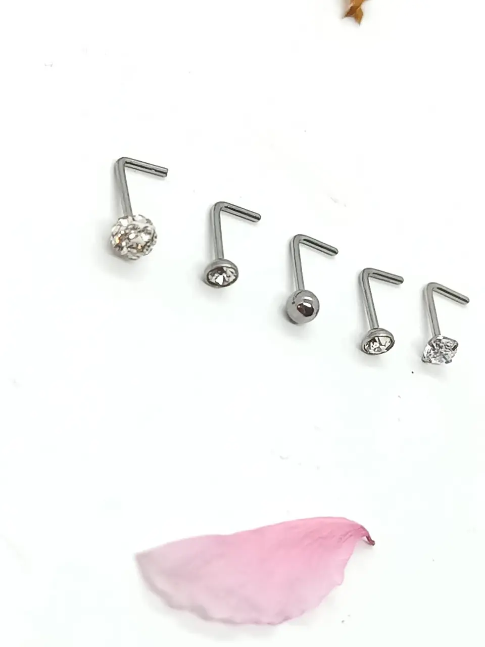 Set 5 Piercing Acero Quirúrgico Nariz Zirconia Nostril Tipo L 22