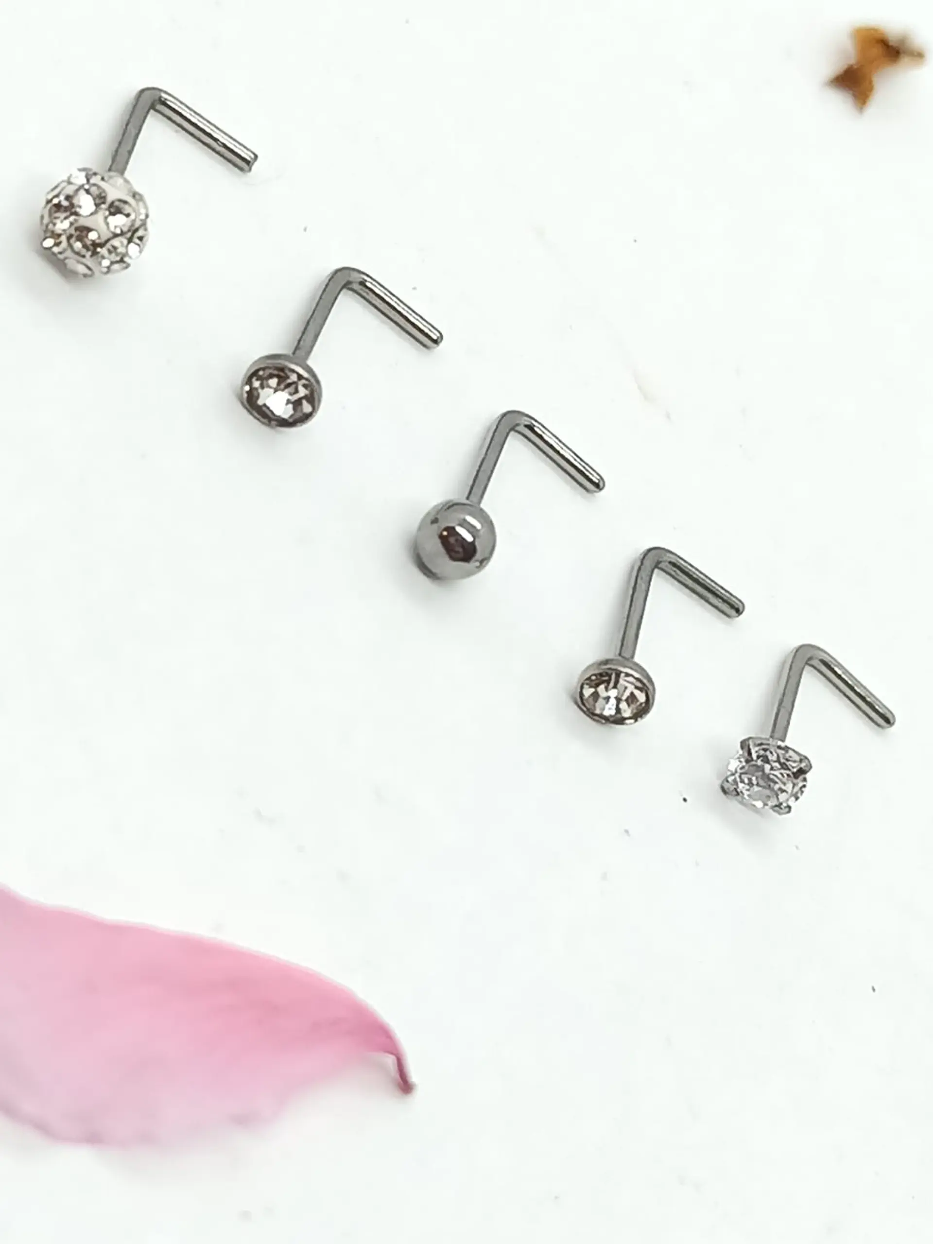 Set 5 Piercing Acero Quirúrgico Nariz Zirconia Nostril Tipo L 23