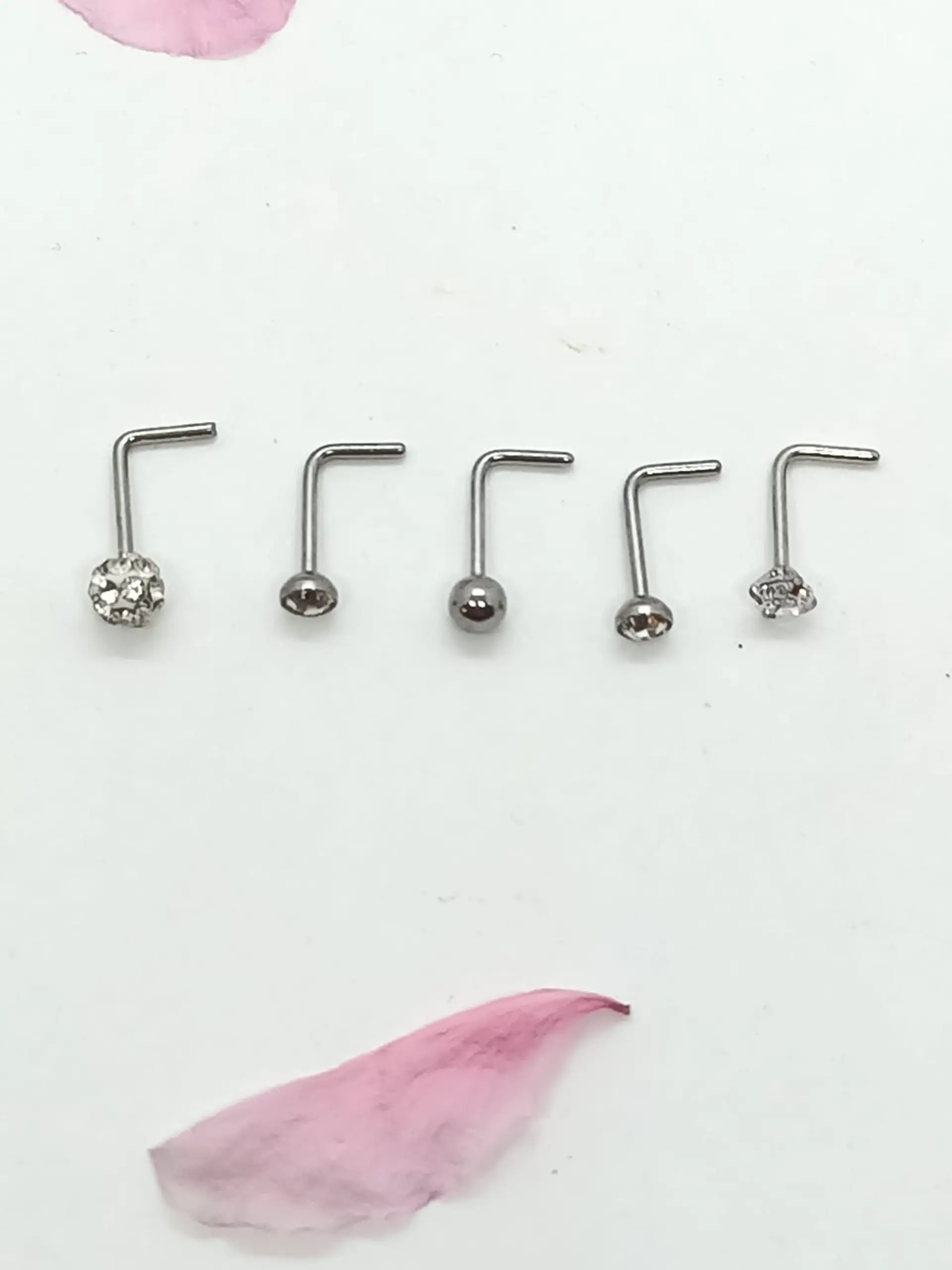 Set 5 Piercing Acero Quirúrgico Nariz Zirconia Nostril Tipo L 24