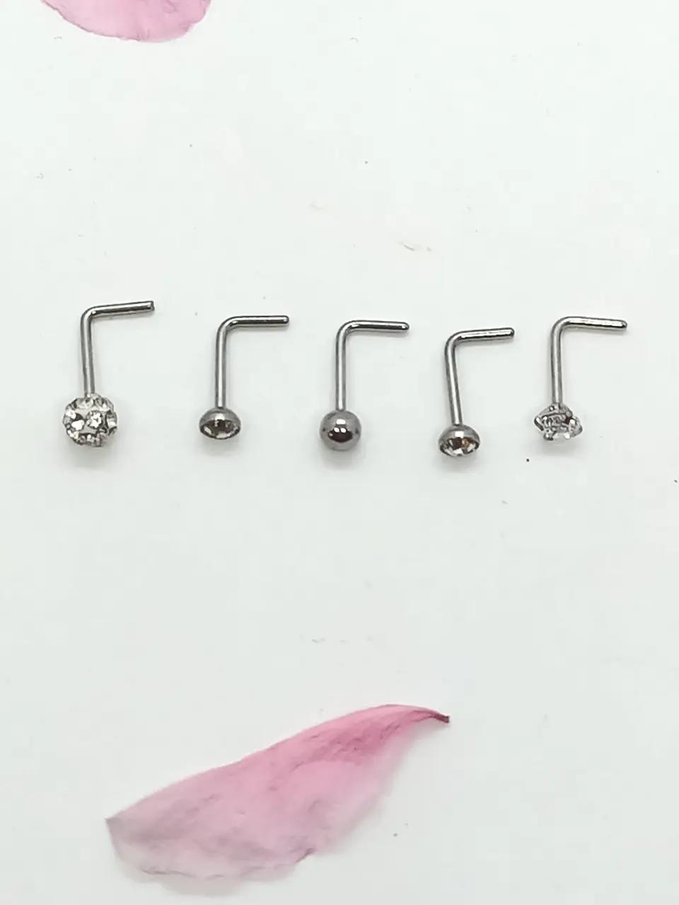 Set 5 Piercing Acero Quirúrgico Nariz Zirconia Nostril Tipo L 24