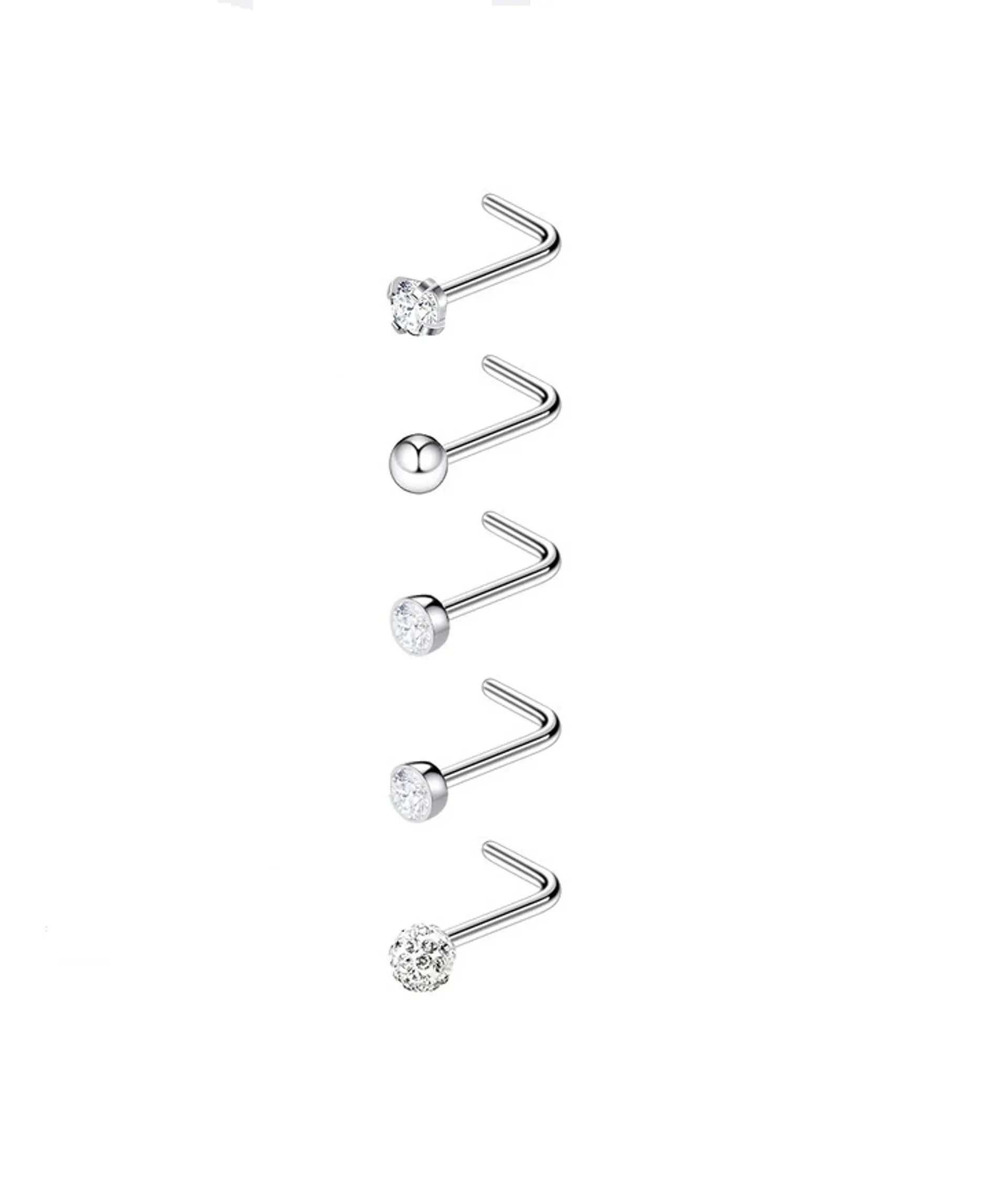 Set 5 Piercing Acero Quirúrgico Nariz Zirconia Nostril Tipo L 25