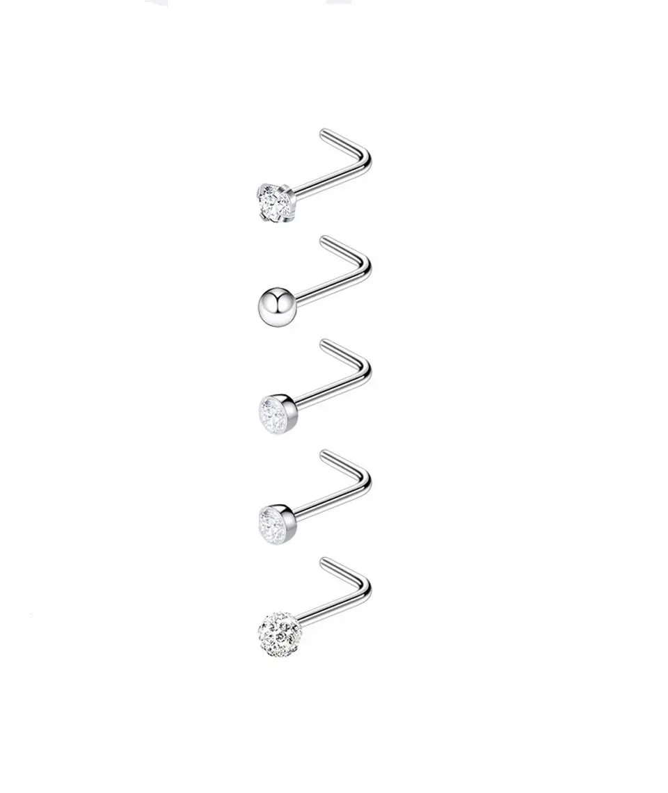 Set 5 Piercing Acero Quirúrgico Nariz Zirconia Nostril Tipo L 25