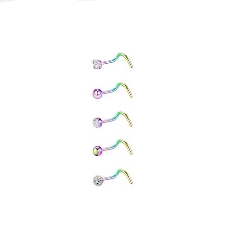 Set 5 Piercing Acero Quirúrgic Tipo S Nariz Zirconia Nostril