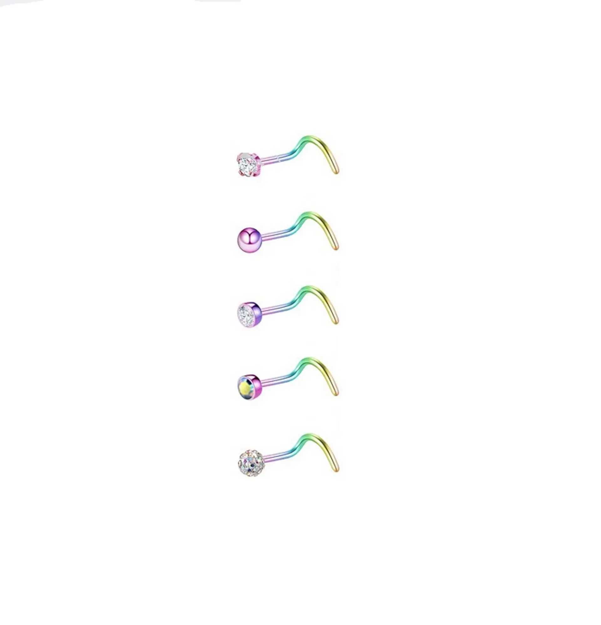 Set 5 Piercing Acero Quirúrgic Tipo S Nariz Zirconia Nostril 1