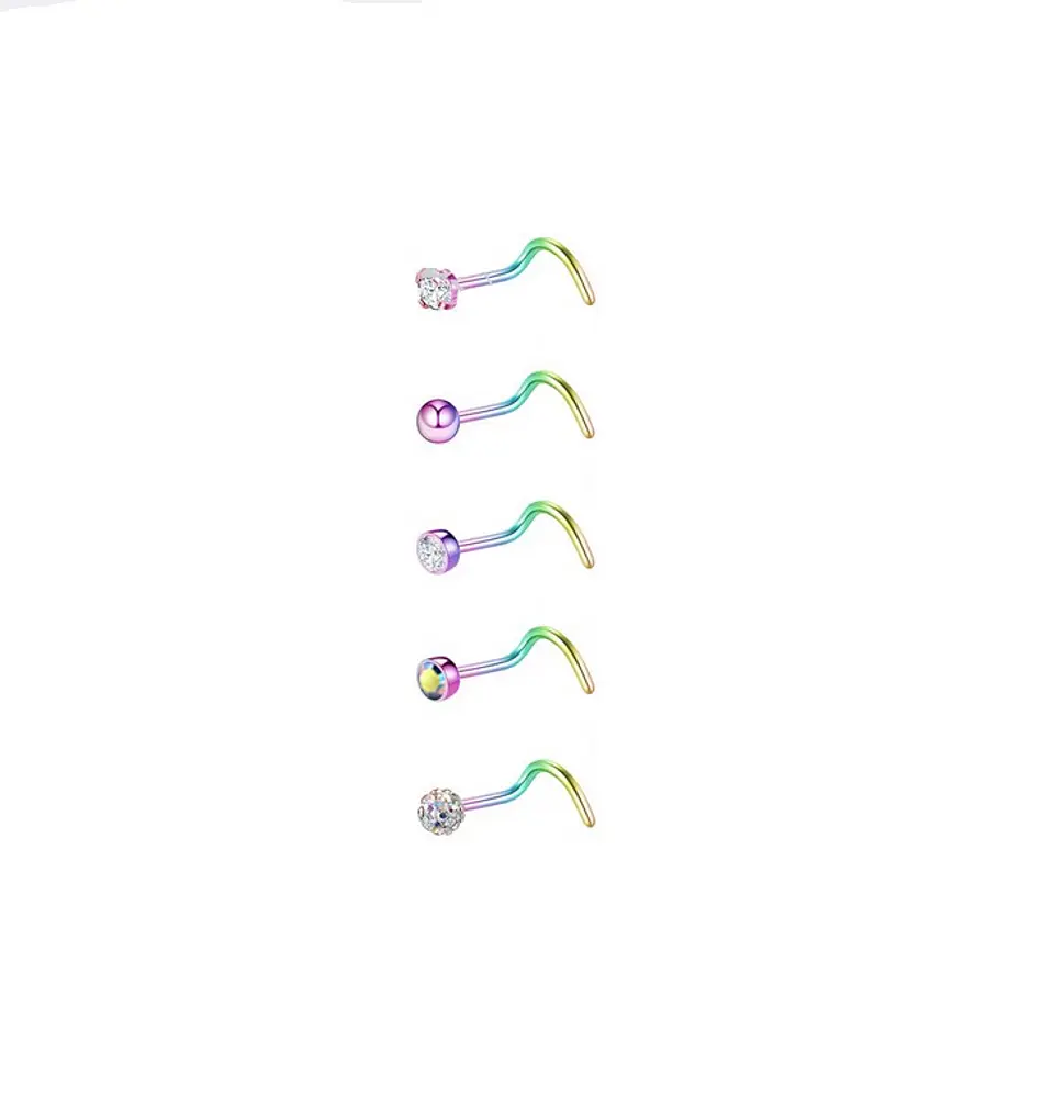 Set 5 Piercing Acero Quirúrgic Tipo S Nariz Zirconia Nostril 1
