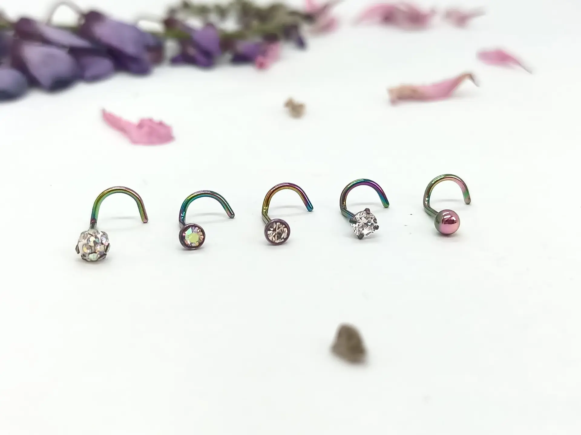 Set 5 Piercing Acero Quirúrgic Tipo S Nariz Zirconia Nostril 2