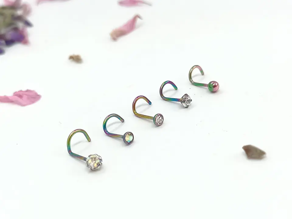 Set 5 Piercing Acero Quirúrgic Tipo S Nariz Zirconia Nostril 4