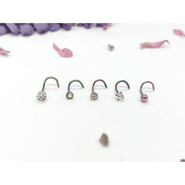 Set 5 Piercing Acero Quirúrgic Tipo S Nariz Zirconia Nostril 5