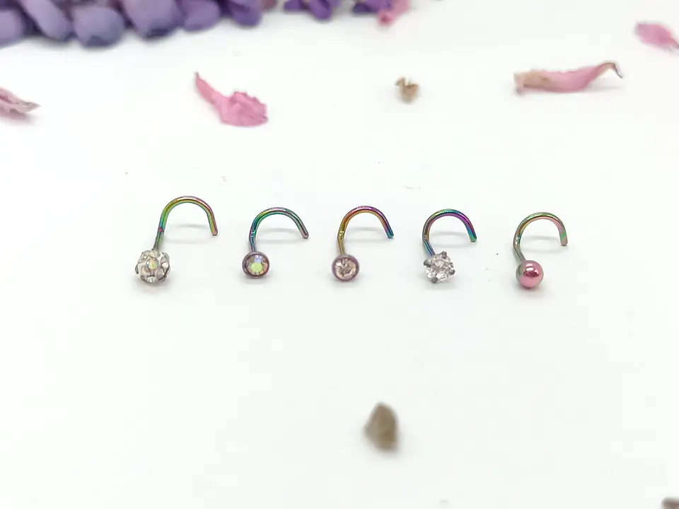 Set 5 Piercing Acero Quirúrgic Tipo S Nariz Zirconia Nostril 5