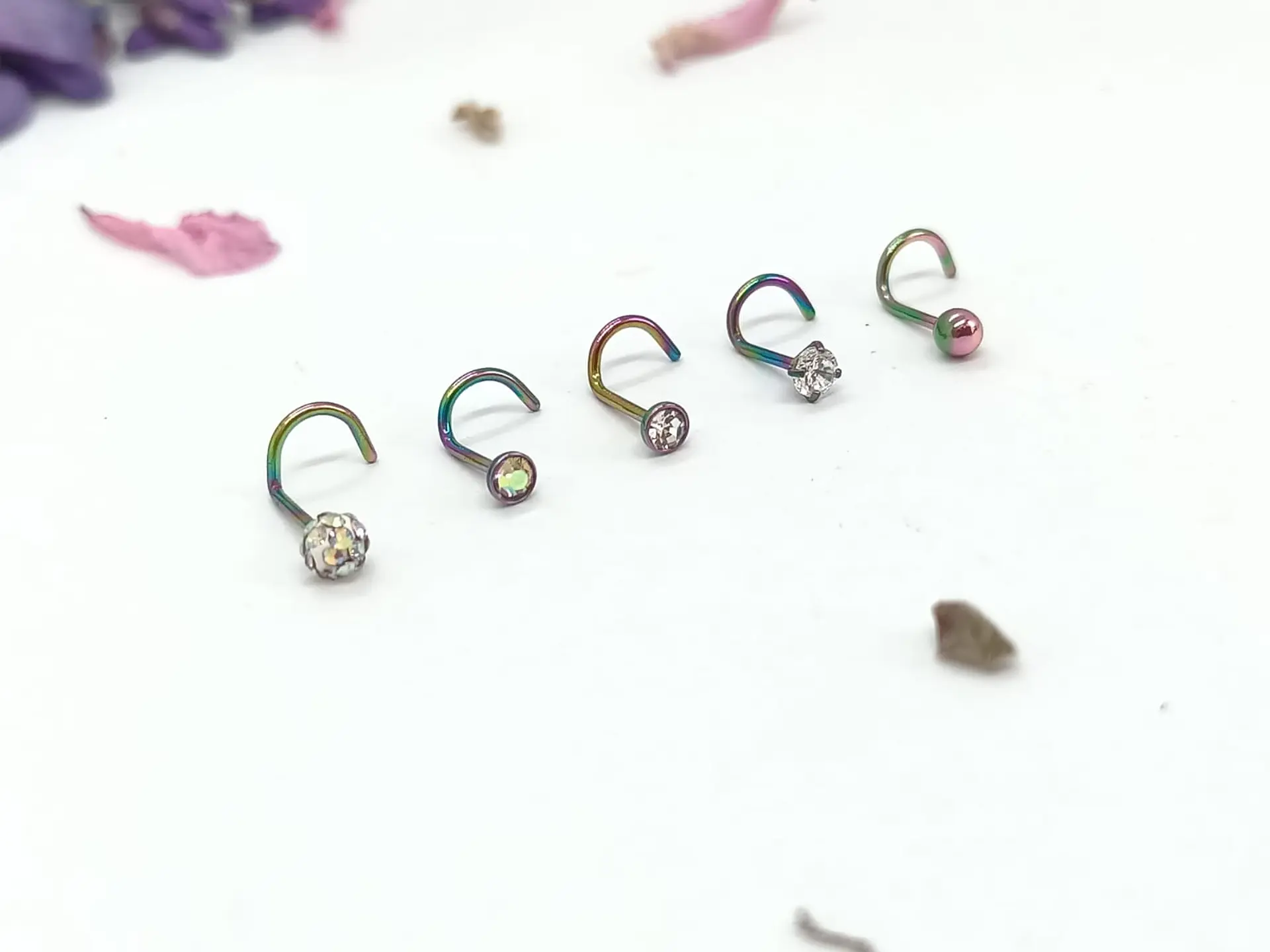 Set 5 Piercing Acero Quirúrgic Tipo S Nariz Zirconia Nostril 6