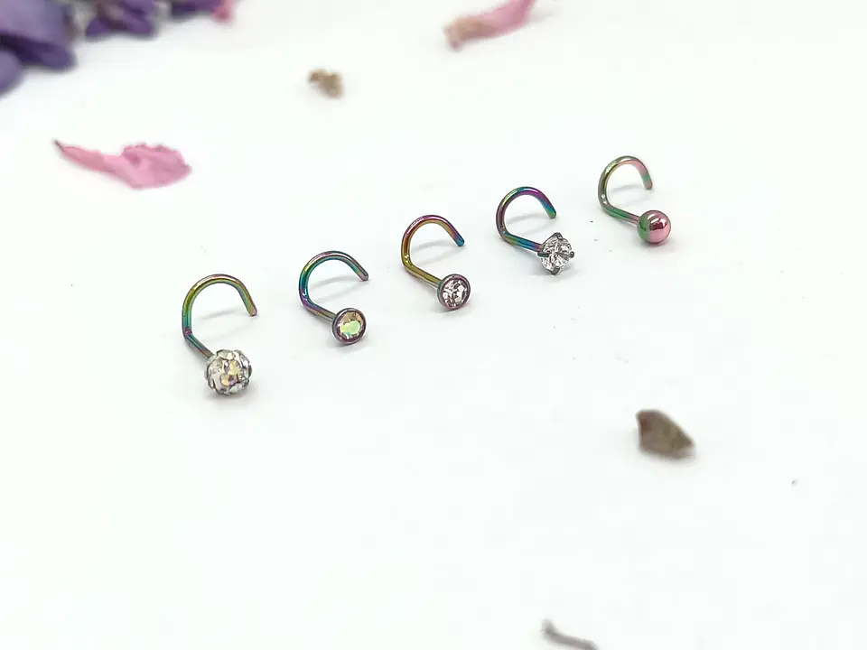 Set 5 Piercing Acero Quirúrgic Tipo S Nariz Zirconia Nostril 6