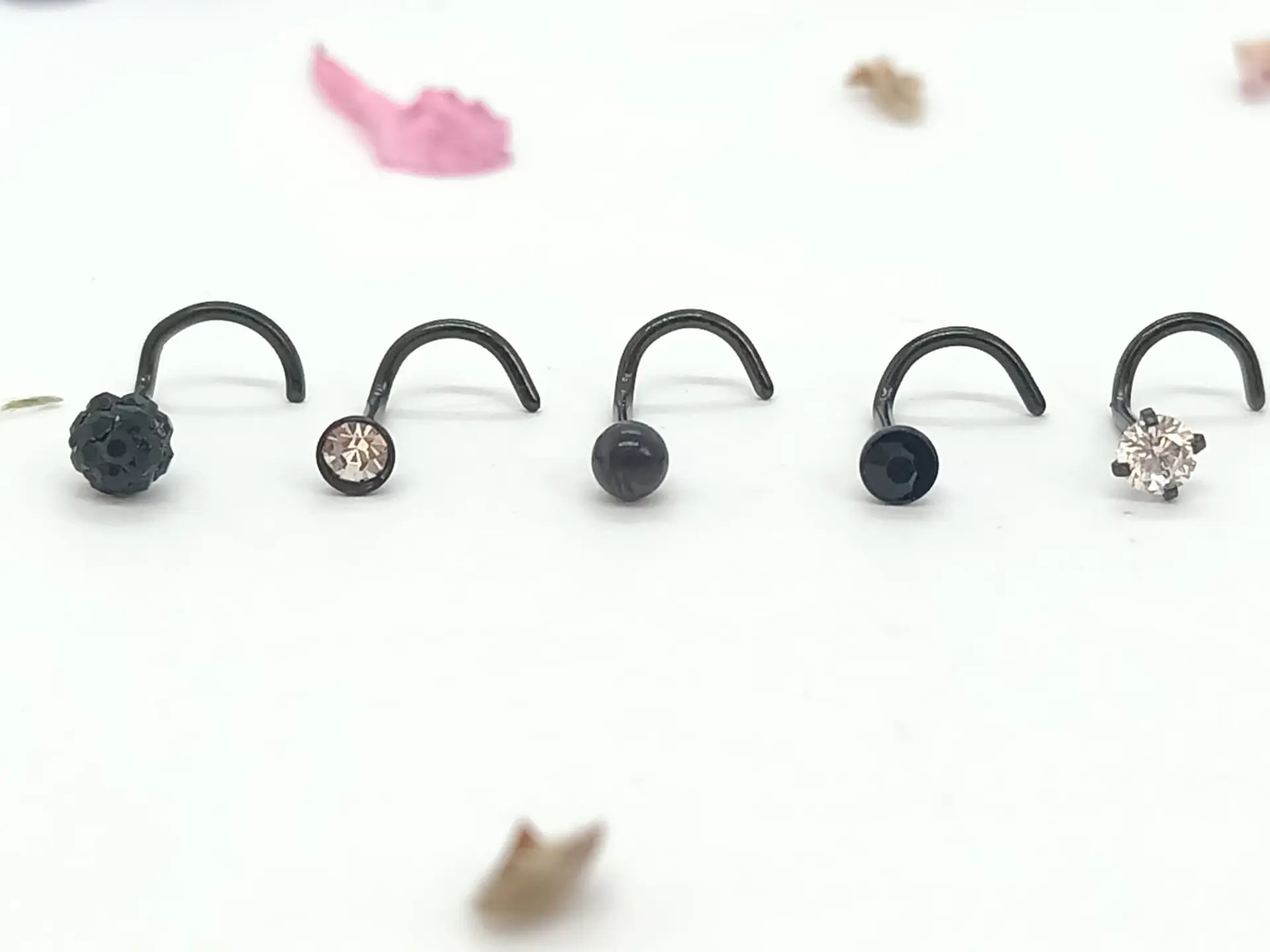 Set 5 Piercing Acero Quirúrgic Tipo S Nariz Zirconia Nostril 8
