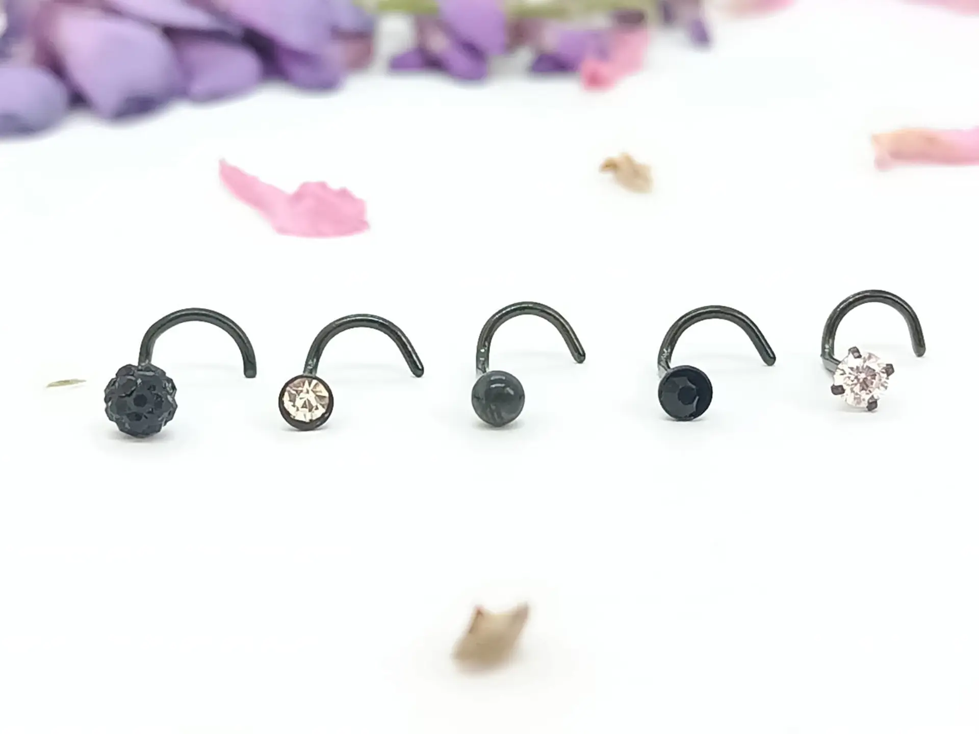Set 5 Piercing Acero Quirúrgic Tipo S Nariz Zirconia Nostril 9