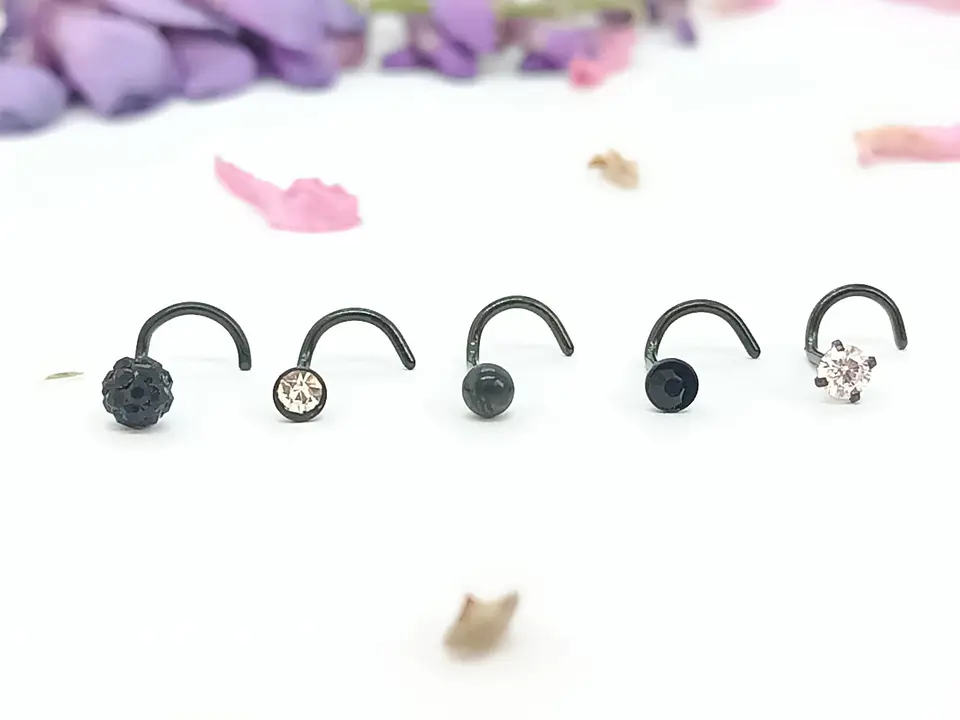 Set 5 Piercing Acero Quirúrgic Tipo S Nariz Zirconia Nostril 9