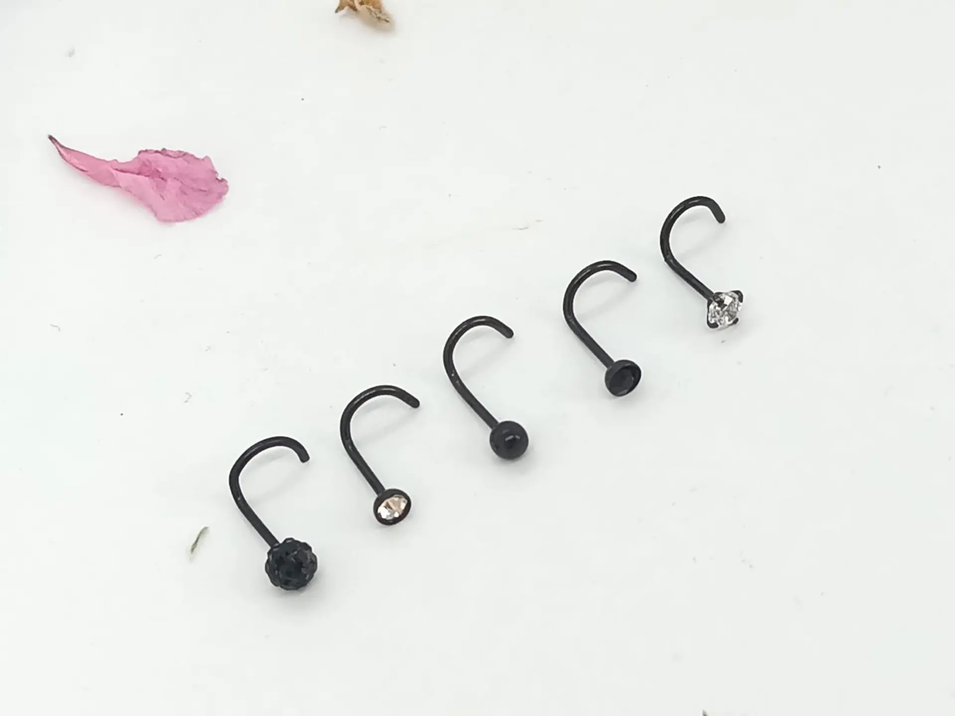 Set 5 Piercing Acero Quirúrgic Tipo S Nariz Zirconia Nostril 10