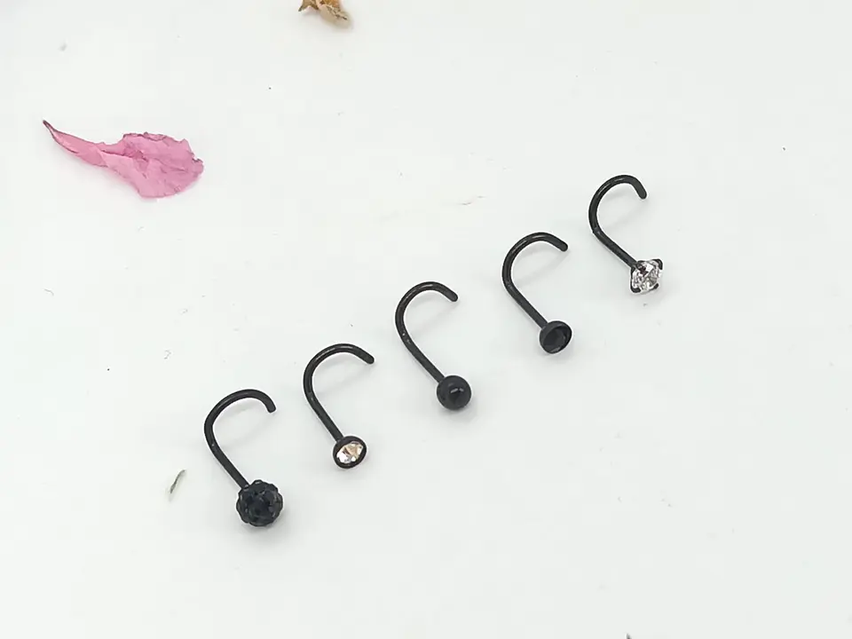 Set 5 Piercing Acero Quirúrgic Tipo S Nariz Zirconia Nostril 10