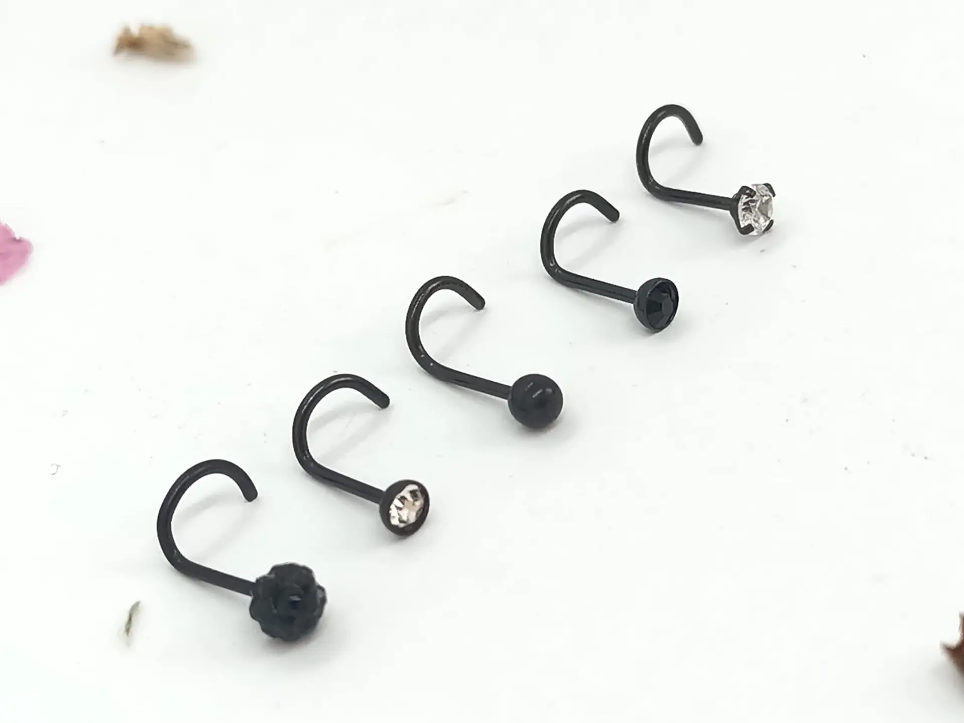 Set 5 Piercing Acero Quirúrgic Tipo S Nariz Zirconia Nostril 11