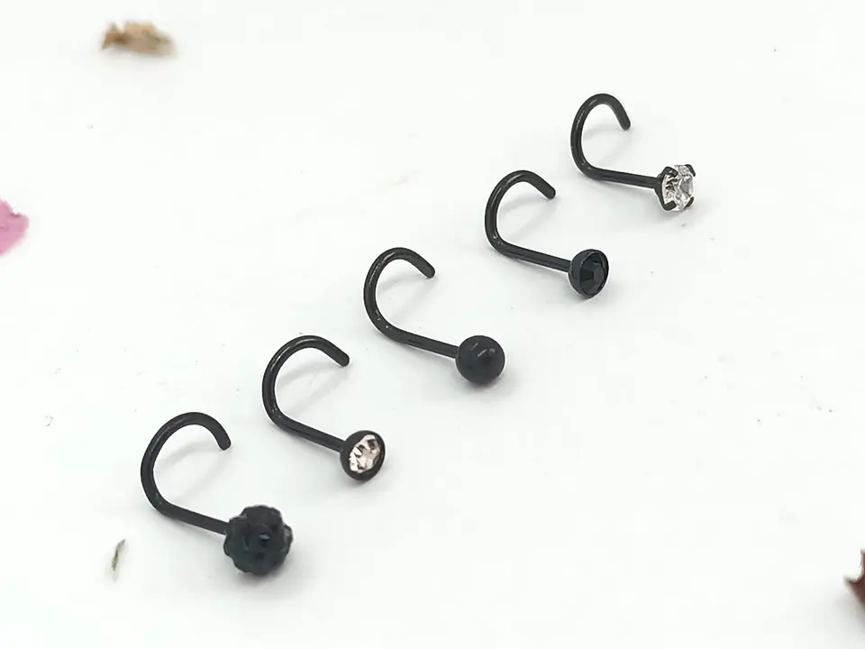 Set 5 Piercing Acero Quirúrgic Tipo S Nariz Zirconia Nostril 11