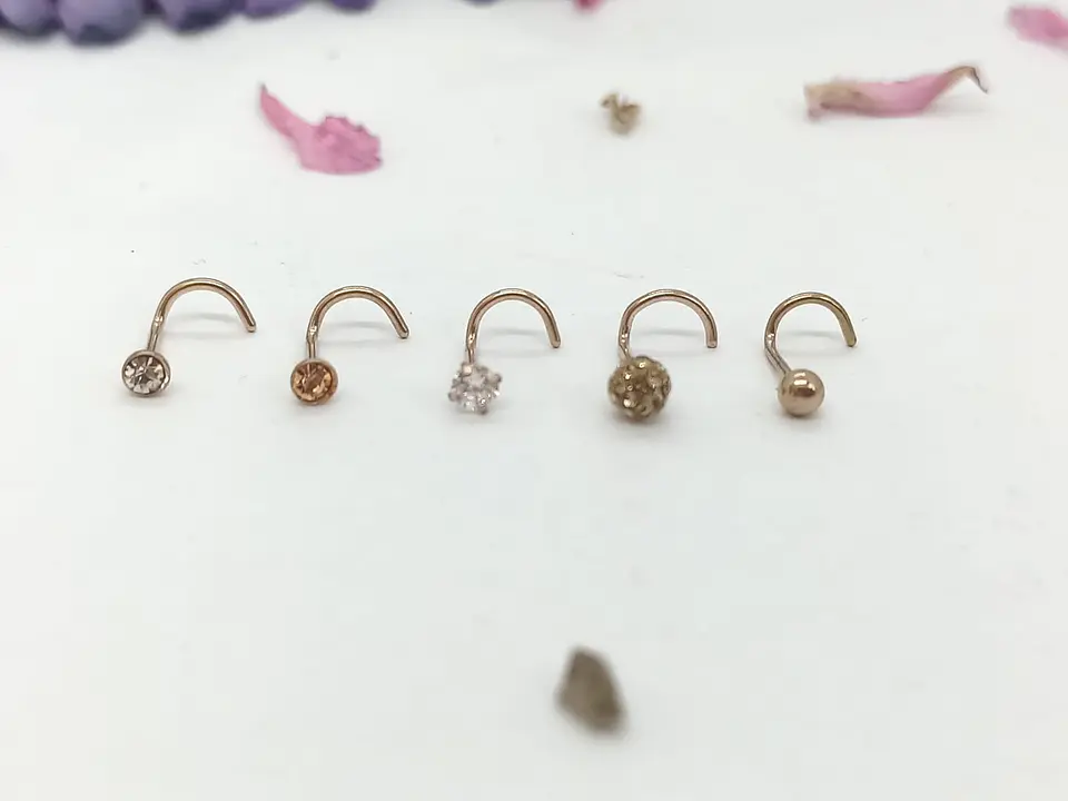 Set 5 Piercing Acero Quirúrgic Tipo S Nariz Zirconia Nostril 14
