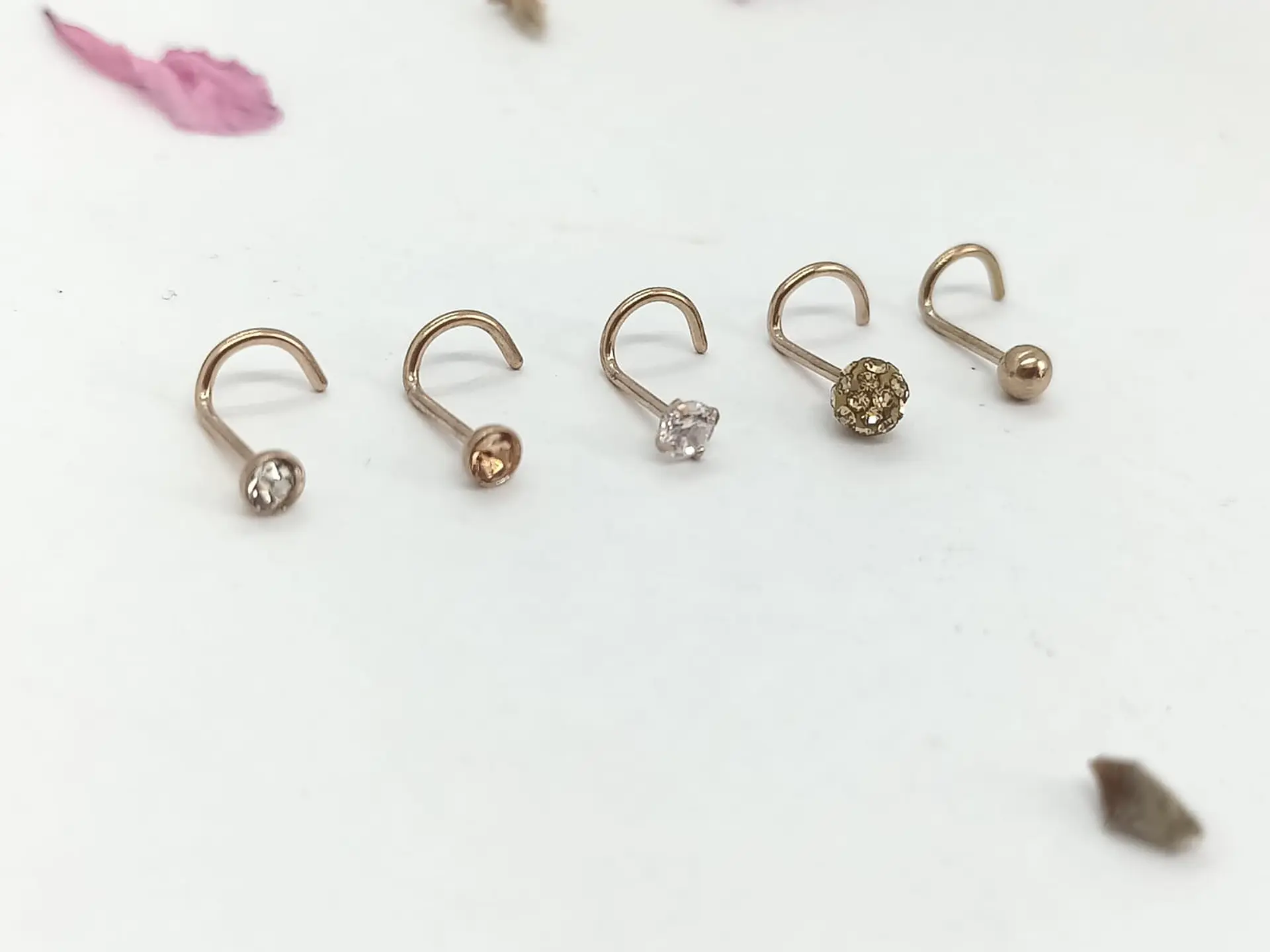 Set 5 Piercing Acero Quirúrgic Tipo S Nariz Zirconia Nostril 15