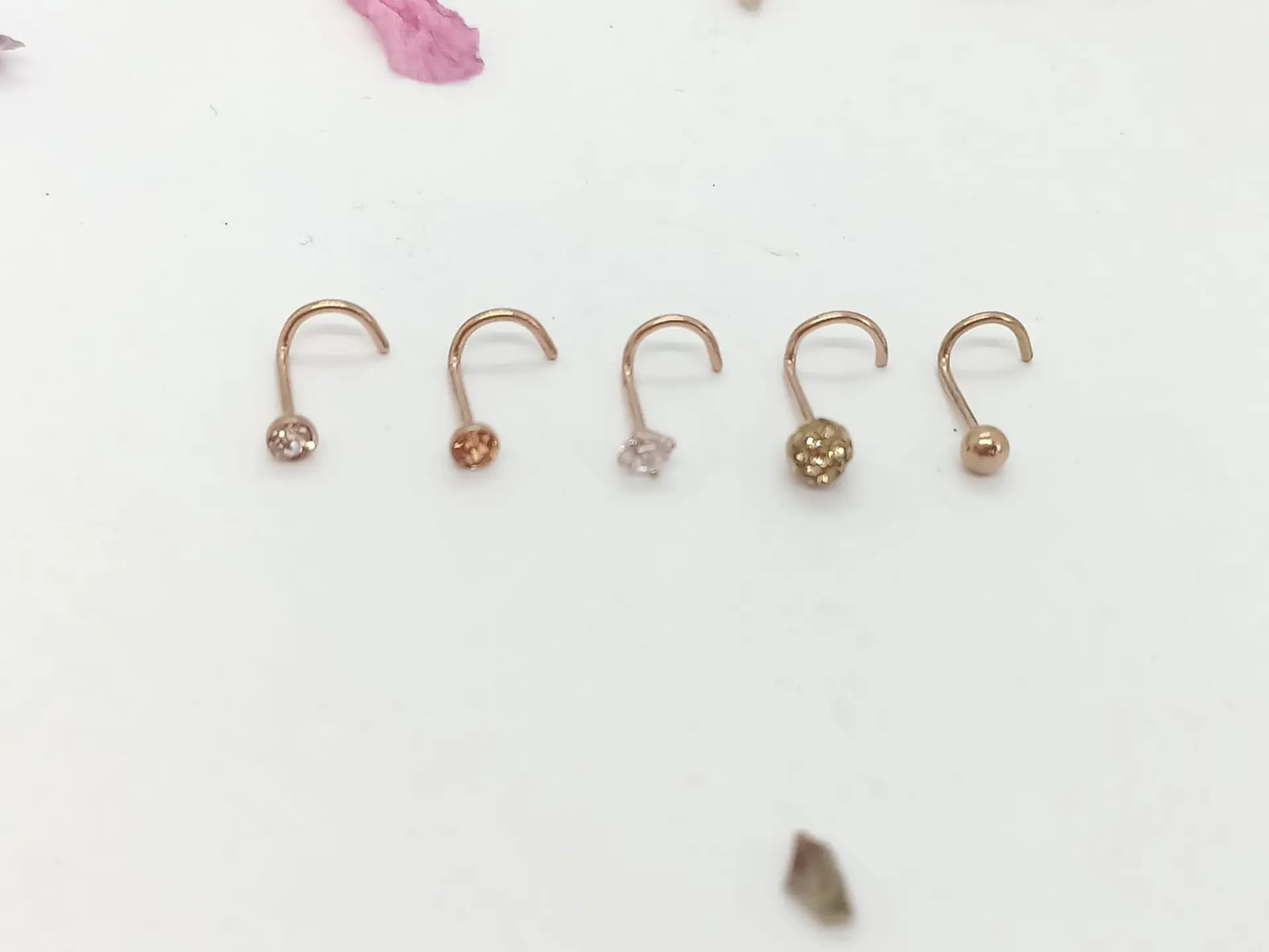 Set 5 Piercing Acero Quirúrgic Tipo S Nariz Zirconia Nostril 16