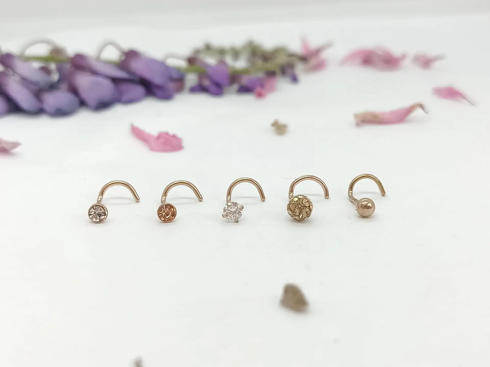 Set 5 Piercing Acero Quirúrgic Tipo S Nariz Zirconia Nostril 17