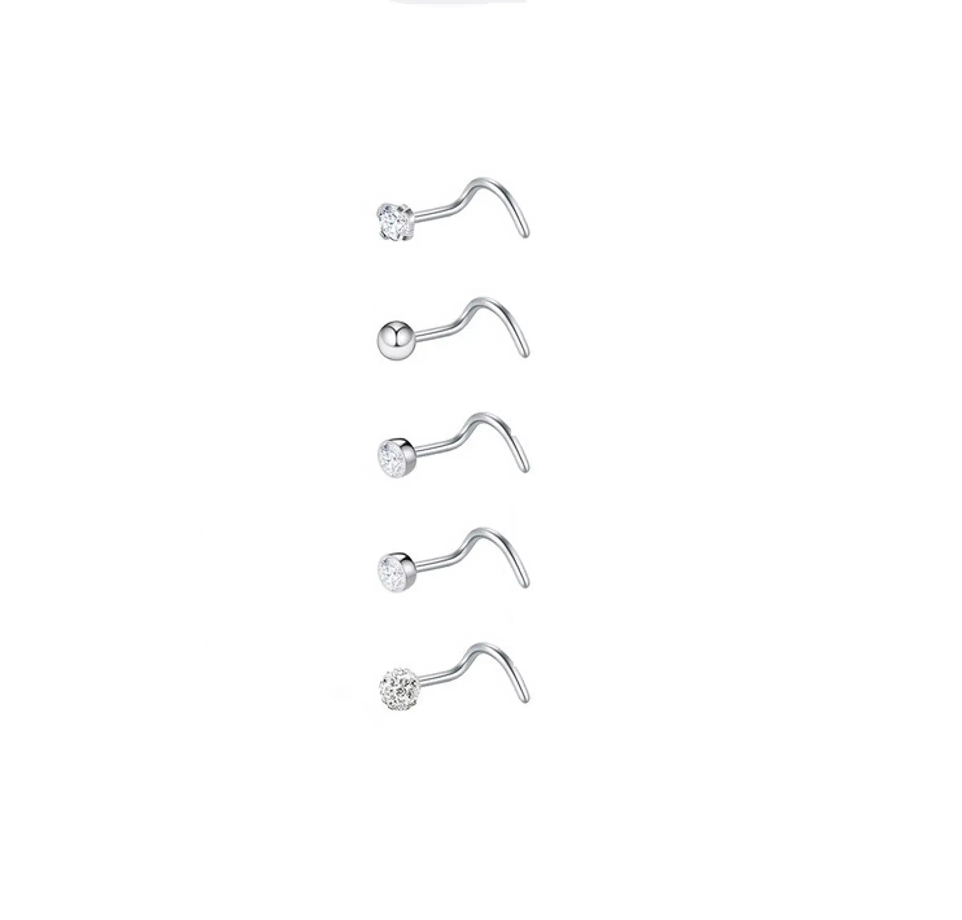 Set 5 Piercing Acero Quirúrgic Tipo S Nariz Zirconia Nostril 19