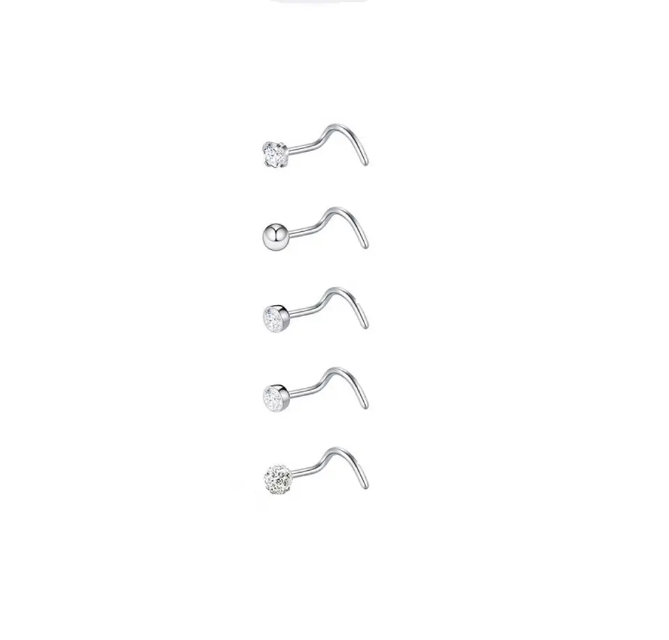 Set 5 Piercing Acero Quirúrgic Tipo S Nariz Zirconia Nostril 19