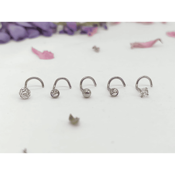 Set 5 Piercing Acero Quirúrgic Tipo S Nariz Zirconia Nostril 20