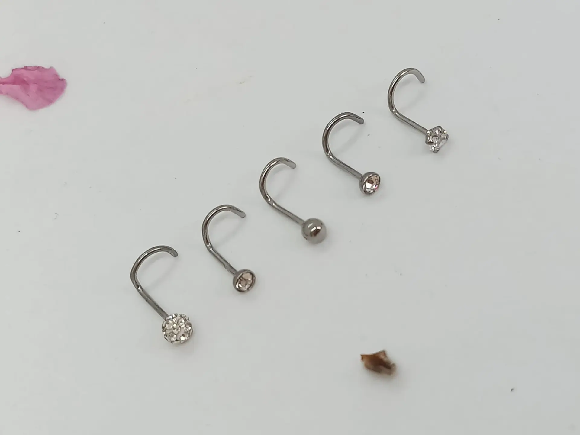 Set 5 Piercing Acero Quirúrgic Tipo S Nariz Zirconia Nostril 21