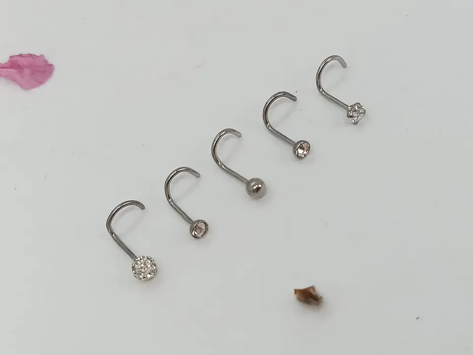 Set 5 Piercing Acero Quirúrgic Tipo S Nariz Zirconia Nostril 21