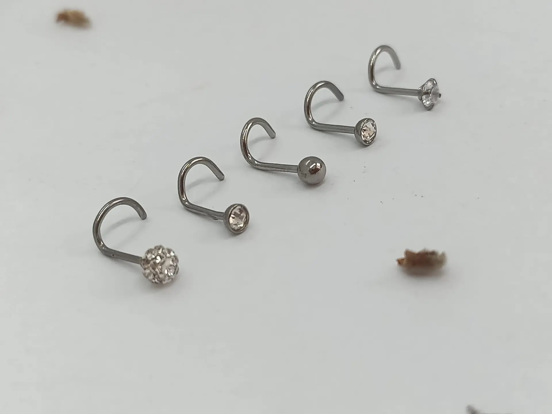 Set 5 Piercing Acero Quirúrgic Tipo S Nariz Zirconia Nostril 22