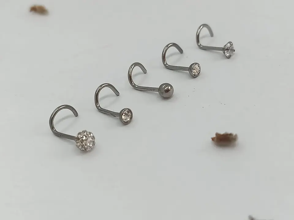Set 5 Piercing Acero Quirúrgic Tipo S Nariz Zirconia Nostril 22