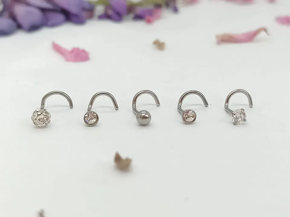 Set 5 Piercing Acero Quirúrgic Tipo S Nariz Zirconia Nostril 23